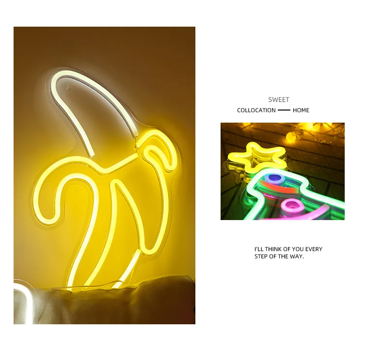 Moderna em Forma de Néon Luzes da Noite Luzes da Sala Presente de Aniversário Bananeira Sinais Parede Decorativa Usb Crianças Quarto Festa Arte Decoração Led 4 Luzes noturnas