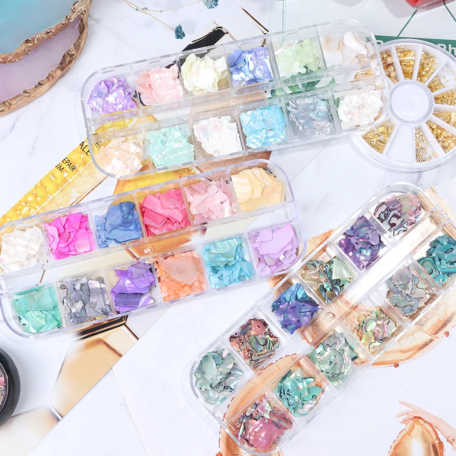 1 Box Nails Abalone Shell Slice 3D Texture Natural Sea Shell Stone Rhinestone For Nail Art Charm Decoration DIY Accessory NLB03