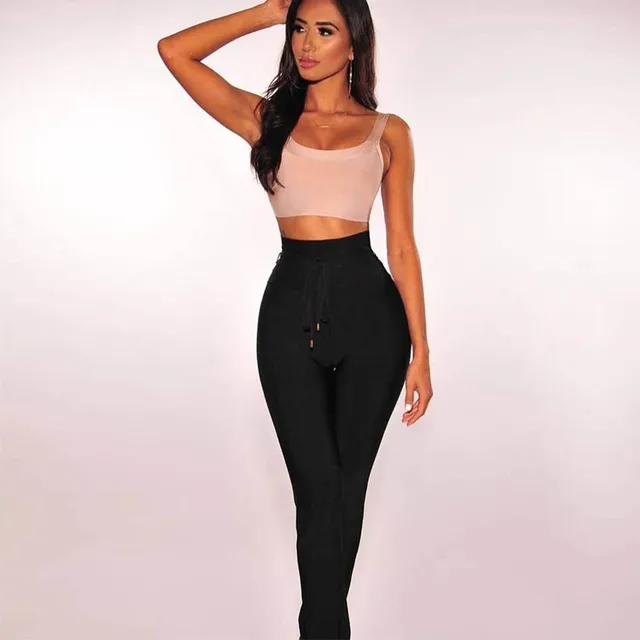 2021 Summer New Women Pants Sexy Strappy Pants Elegant High Waist Full Length Pencil Pants Celebrity Club Party Vestidos black