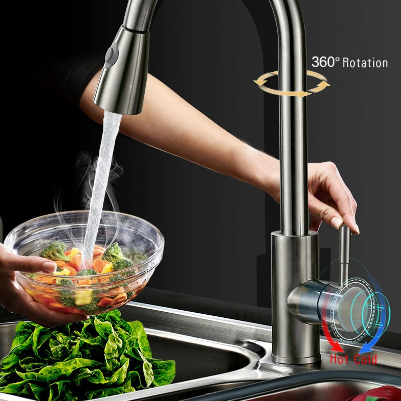 Grifo Lavabo, смеситель для кухонной раковины, смеситель для горячей и холодной воды, вращающийся на 360 градусов, Матовый кран, выдвижной кран, смесители из нержавеющей стали, настенное крепление, опрыскиватель K8
