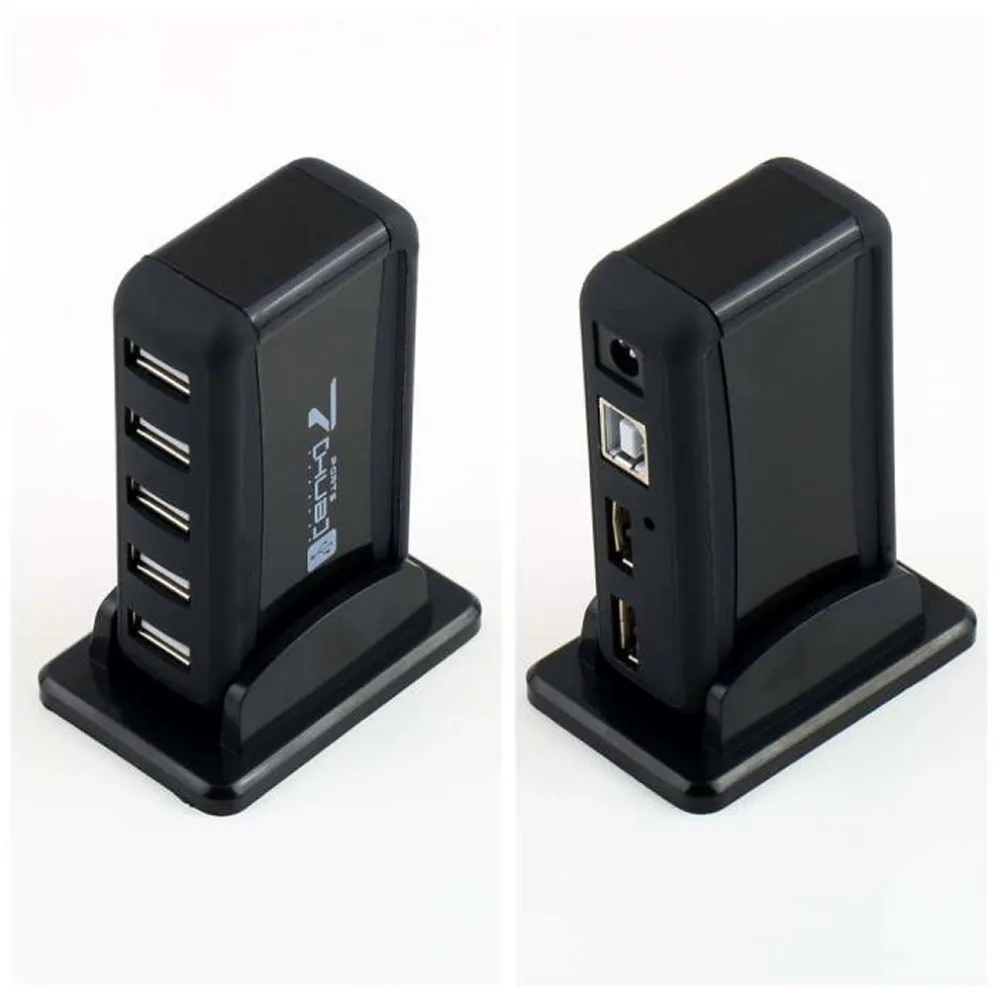 Высокоскоростной usb-концентратор 2,0 с 7 портами, 1 комплект, адаптер питания переменного тока для ноутбука, компьютера, штепсельной вилки ЕС, черный