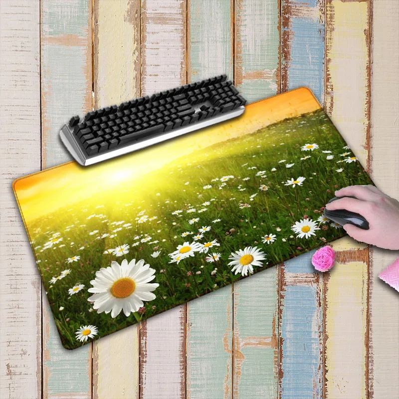  Daisy Flower Large Lock Edge mouse pad Anti-slip Natural Rubber PC Computer Gaming mousepad Desk Ma