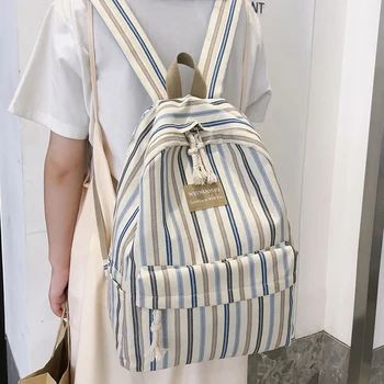 

Female Canvas Plaid backpack Student women school bag girl Striped cute backpacks kawaii streak ladies harajuku bag book teenage