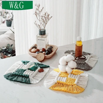 

1PCS Northern Europe Cup Pad Non Slip Insulation Mats Pure Handmade Cotton Braid INS Macrame Tablecloth Table Mat For Kitchen