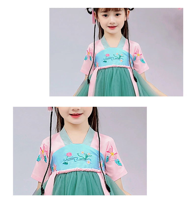 Для девочек китайский Hanfu Лето Тан костюм детский традиционный старинный Фея Hanfu костюмы для сцены детское платье принцессы DL4173