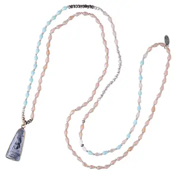 

KELITCH Colorful Crystal Beaded Necklaces Jewelry Hand Knotted Buddha Pendant Necklaces Fashion Women Religious Jewelry