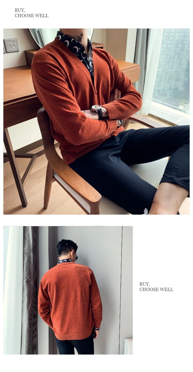 Мода Pull Homme мужской кардиган с длинными рукавами высокого качества с v-образным вырезом Мужской Повседневный свитер свободные свитера из шенили мужские