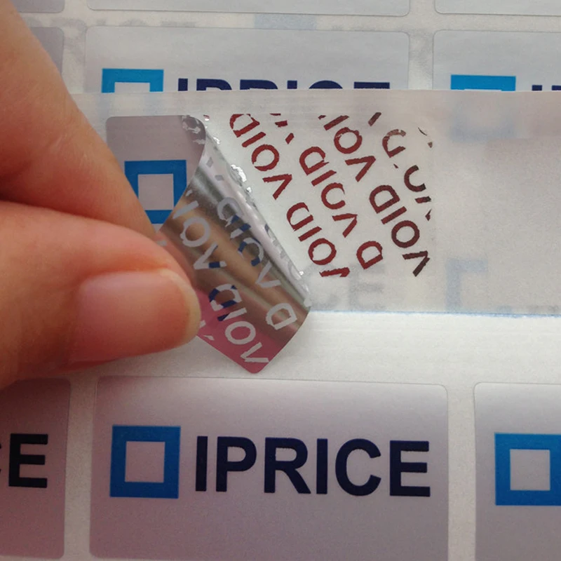 1000pcs 40x20mm 사용자 정의 인쇄 브랜드 애완 동물 비닐 실버 보증 Void 셀프 접착 스티커 보안 포장 Void Open Label