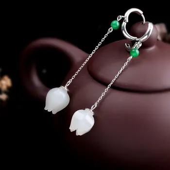 

Yulan 】 S925 pure silver jewelry earring handmade fashion lady hetian jade natural ear ear clip