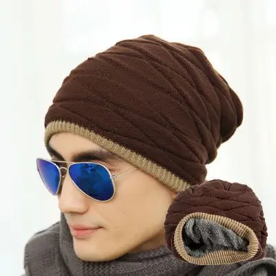 Fashion Men Skullies Beanies Cap Scarf Casual Hip Hop Hat Spring Autumn Winter Warm Knitted Cap Brimless Hat for Unisex 