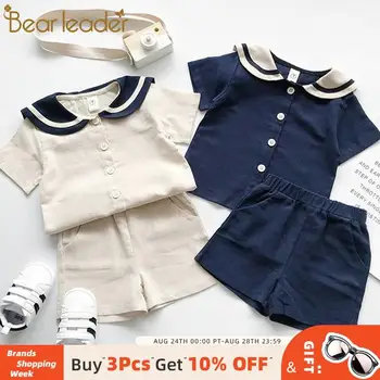 

Bear Leader Kid Set Summer New Children's Boys and Girls Navy Wind Cotton Short-sleeved Five-point Shorts Suit Kid Suit for1-6T