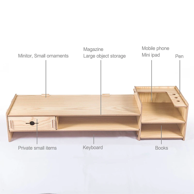 2-ярусный деревянный монитор Стенд Многофункциональный Настольный стеллаж для хранения Подставка для ноутбука компьютера Экран Настольные ПК Riser держатель Органайзер