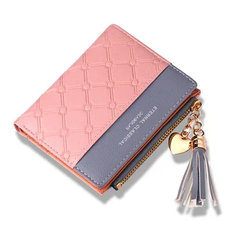 

WOMEN'S Short Wallet Contrasting Color Embossed Zipper Handbag Tassled High-End Soft Leather Wallet Simple Purse Explosion