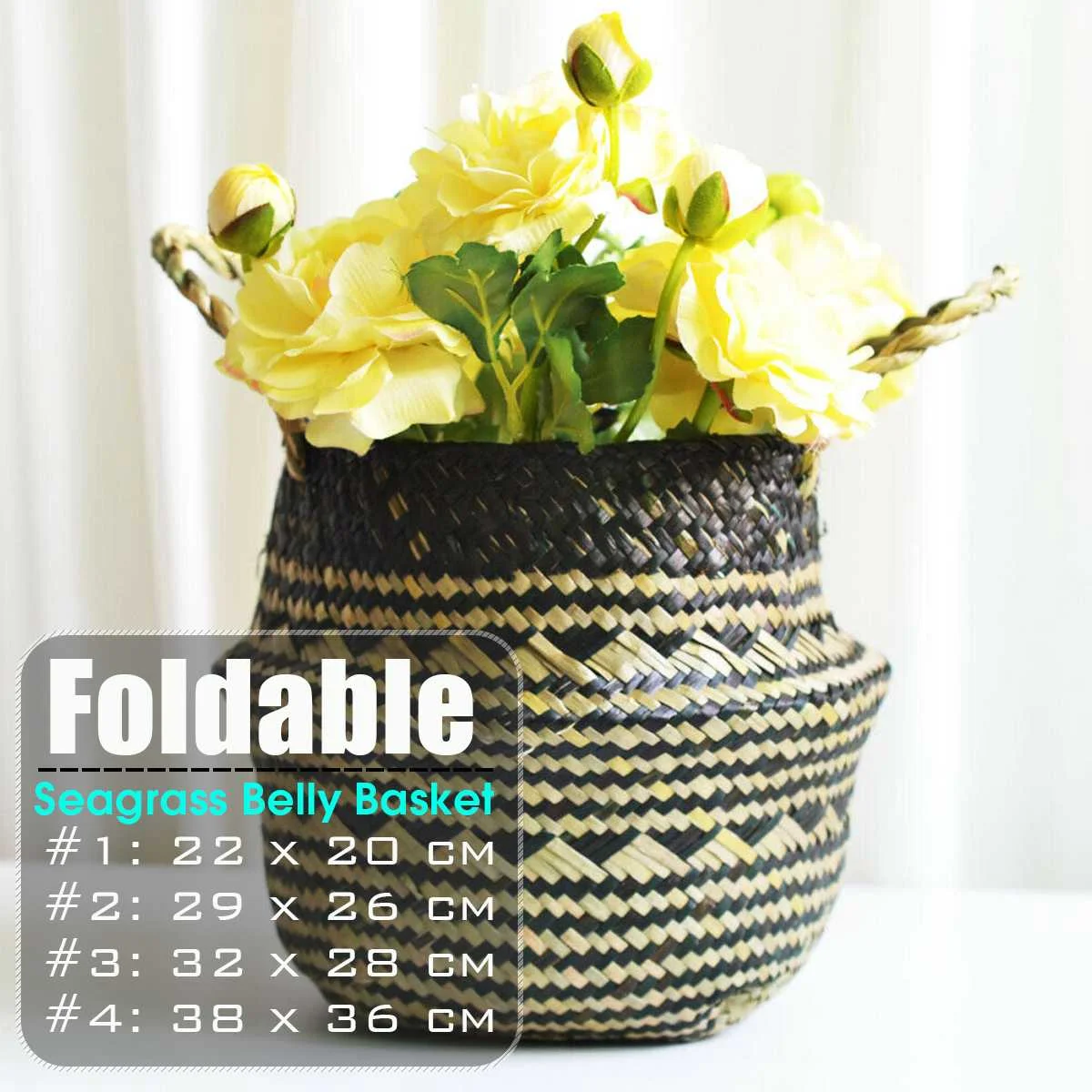 Handmake Foldable Natural Seagrass Woven Storage Baskets Garden Flower