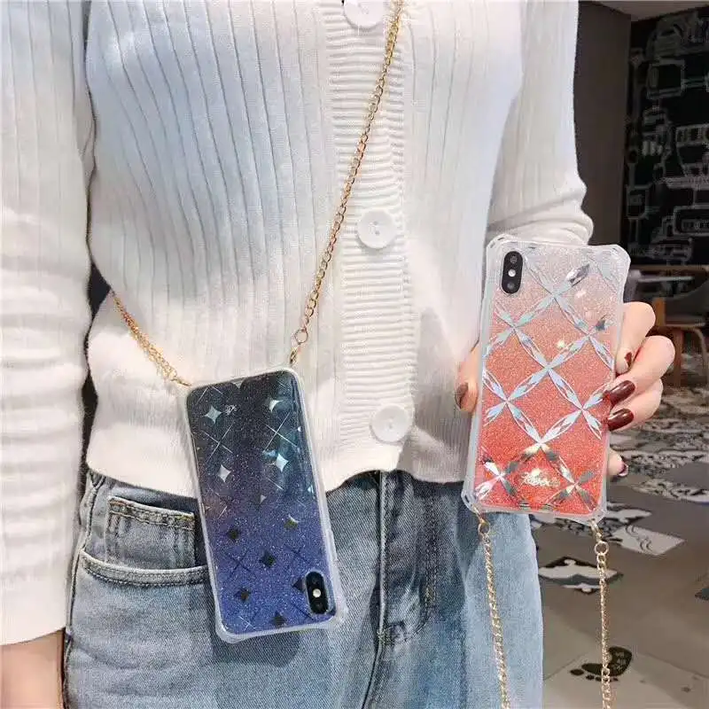 Fashion Metal Lanyard Phone Case for iPhone 11Pro Xs Max Xr X 6 7 8Plus Luxury Glitter soft case with Crossbody Necklace | Мобильные