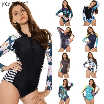 

Long Sleeve Swimwear Padded One Piece Swimsuit Printed Surf Rashguard Rash Guard Swimming Suit for Women Bathing Suit 9002-9019