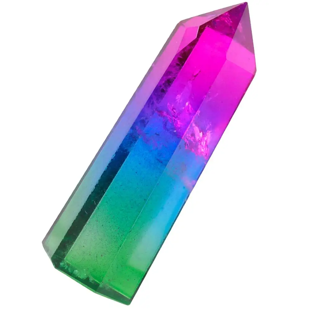 

TUMBEELLUWA 1.7''Colorful Titanium Coated Healing Natural Rock Quartz Single Point Prism Wand Reiki Chakra Meditation Home Decor
