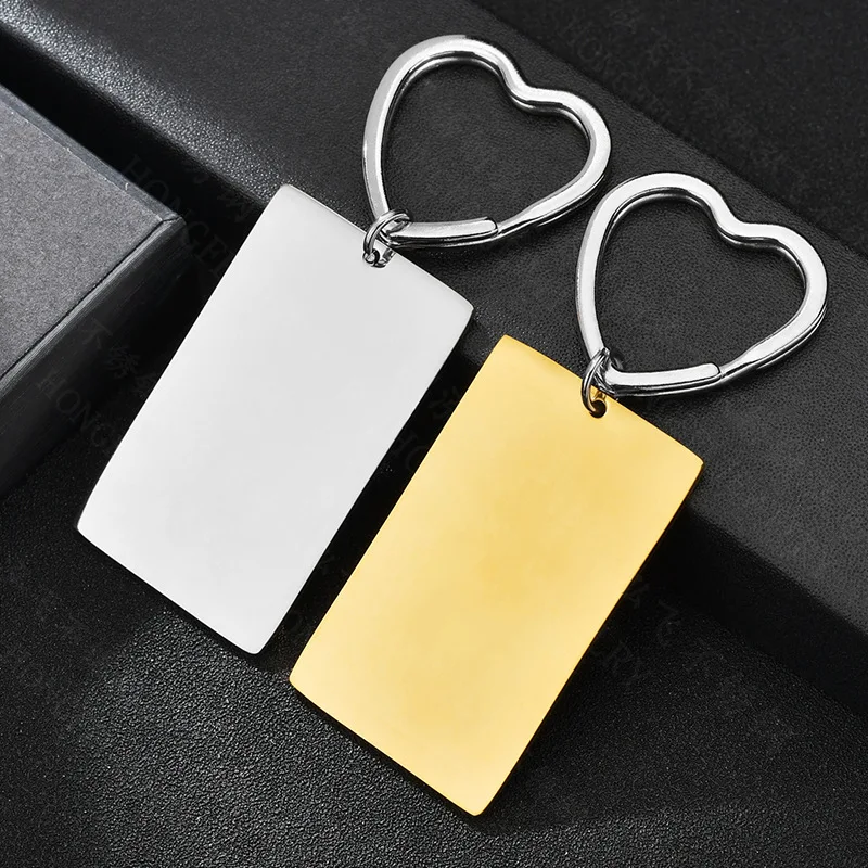 100 Stainless Steel Rectangle Key Chain Blank For Engrave Metal Rectangle Charm Heart Key Ring