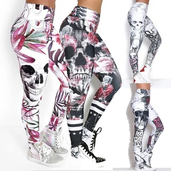 

Women High Waist Leggings Skull Printed High Stretch Lenggins Capri Sexy Elastic Slim 3D Printed Lenggins Skinny Pencil Pants