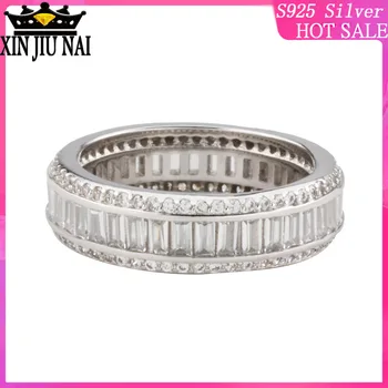 

925 sterling silver Three rows luster of gem rectangular couple engagement women luxury flashing European mens rings