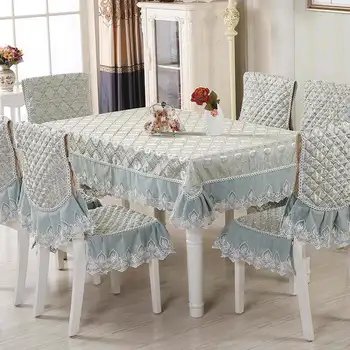 

Quality Dining Table Cloth Breathable Chair Cover Set 1/8/13PCS Lace Edge Desk Cloth Cover Tablecloth Dustproof Mat For Wedding