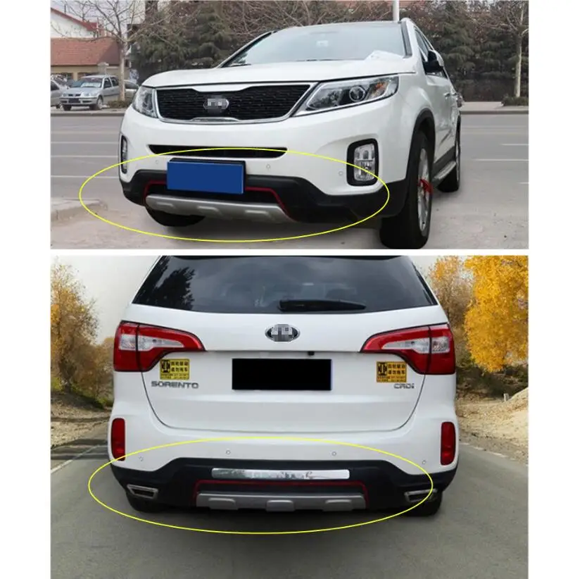 Для автомобильного бампера для KIA Sorento 2013, Высокое качество абсолютно ABS защитная пластина передняя+ задняя автомобильные аксессуары
