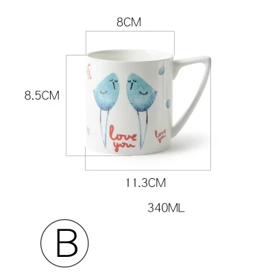 OUSSIRRO Детские Мультяшные молочные кружки с ложкой и крышкой, креативная керамическая кружка, Студенческая чашка для питья - Цвет: B