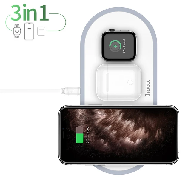 HOCO 3 in1 Wireless Charger for iphone 11 Pro X XS Max XR for Apple Watch 5 4 3 2 Airpods Pro Fast Charger Stand For Samsung S20 3in1