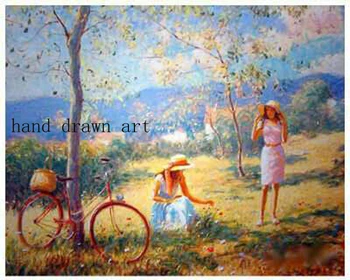 

Old painter hand painted original oil painting artistic realism, French rural landscape painted on canvas