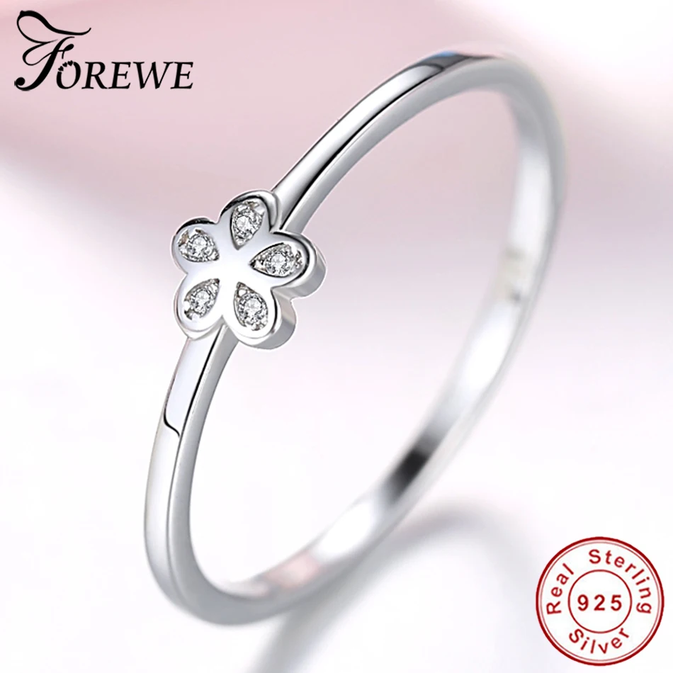 FOREWE Настоящее серебро 925 проба женский прозрачный кристалл CZ ромашка палец кольцо для женщин вечерние свадебные цветочные кольца ювелирные изделия