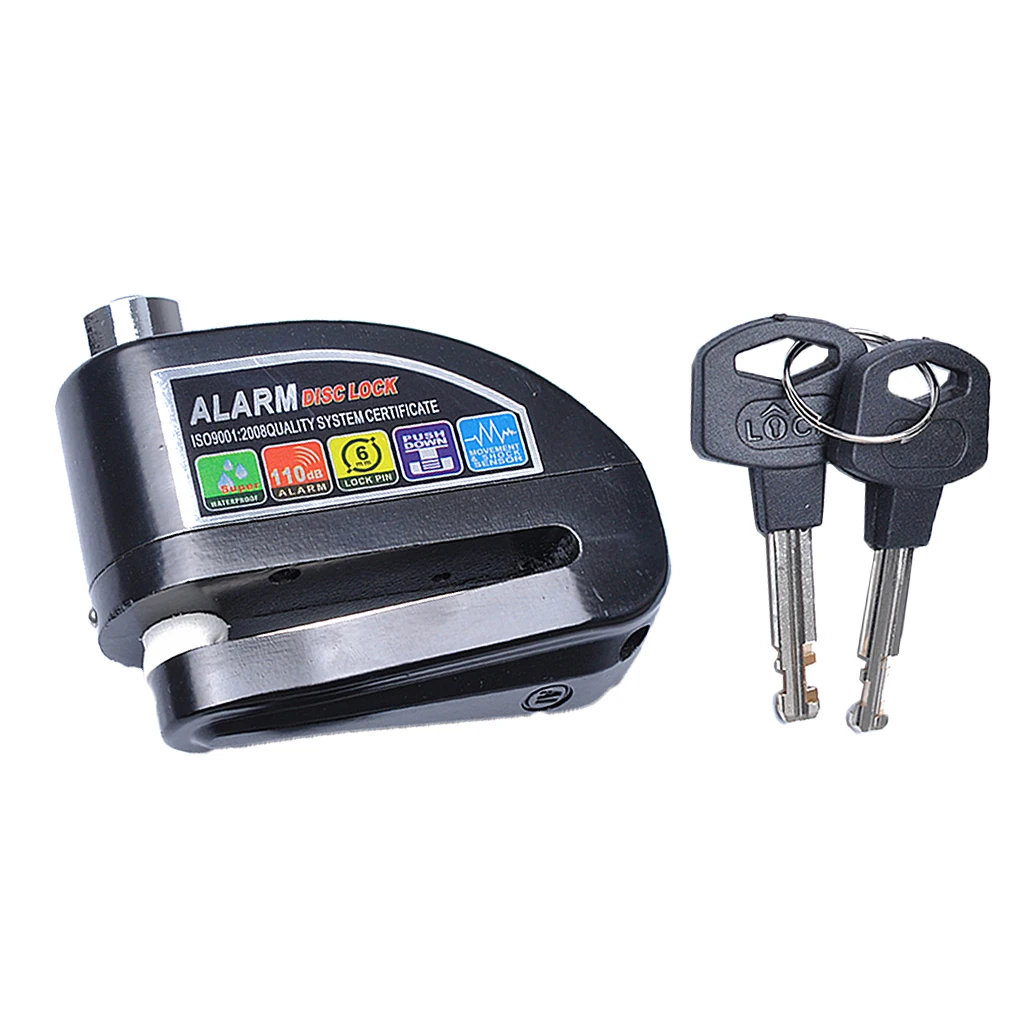 Security Anti Thief Wheel Disc Brake Lock with Alarm 110dB Alarming System for Motorbike Motorcycle Scooter - Black