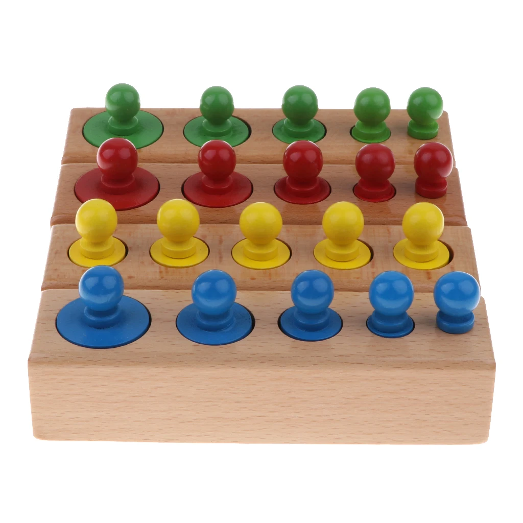 Mini Knobbed Cylinders Blocks with Socket Child Montessori Wooden Toys N3 