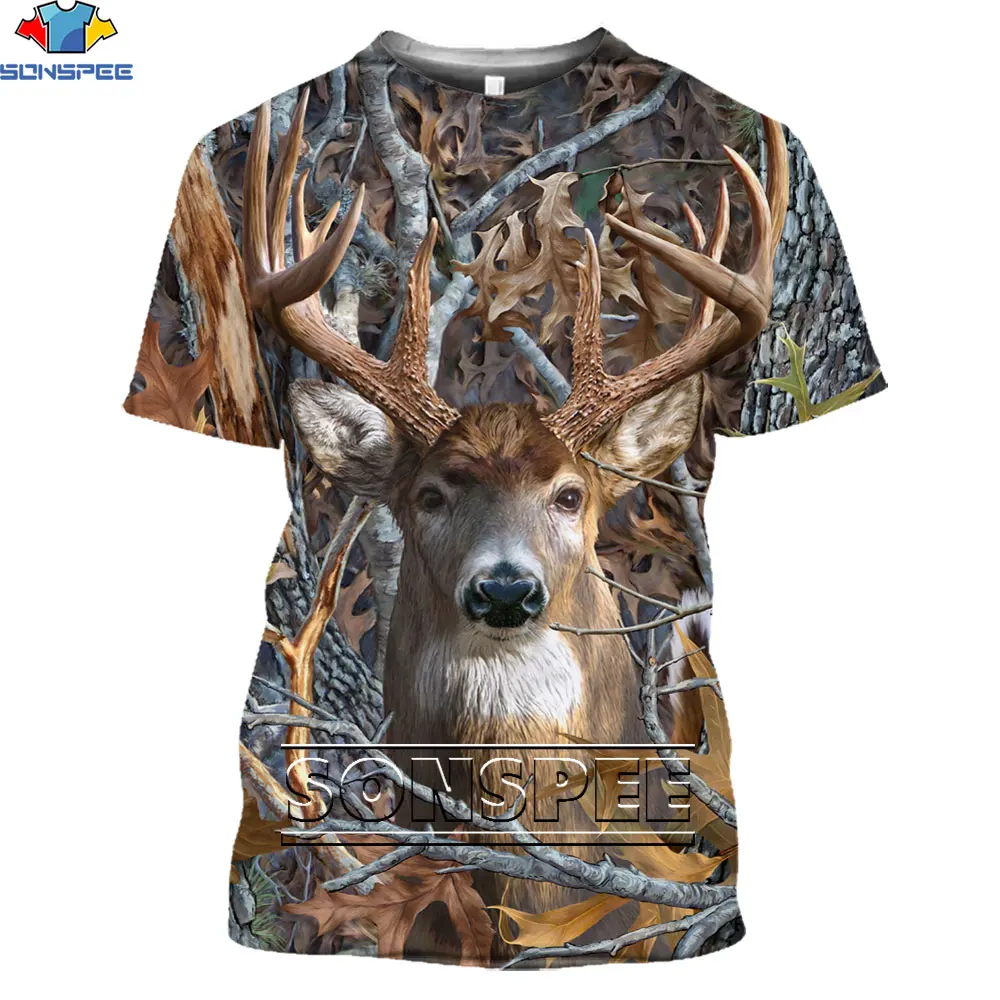 

SONSPEE 3D Military Camo Hunting Print T-shirt Elk USA Flag Christmas Tree Harajuku Deer Head Casual Tee Street Oversized Tops