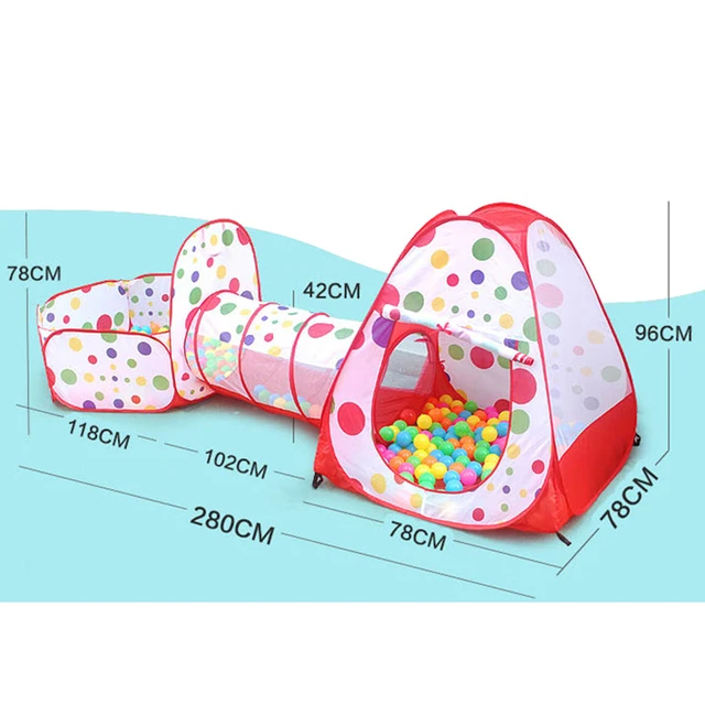 3 in 1 Kids Tent House Baby Pool Tube Teepee Play Tent Children Ocean Ball Pool Pit Foldable Baby Pipeline Crawling Game Set 6