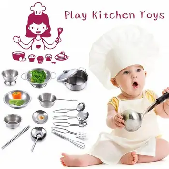 

25PCS/Set Stainless Steel Cooking Toys Set Pretend Cookware Set for Little Chef Play House Kitchen Toys for Boys or Girl Gifts