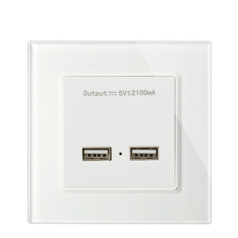 Double USB Socket Atlectric ЕС FR стандарт с двойным usb-портом для зарядки 2.1A электрическая розетка стеклянная панель адаптер питания для мобильного розетки переходник usb socket - Тип: Double USB Socket