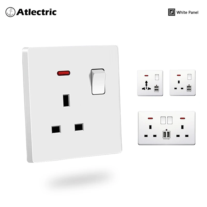 

Atlectric Usb Wall Socket EU Standard Electrical Sockets White Large Plastic Panel Multi-function Socket With Switch AC110-250V