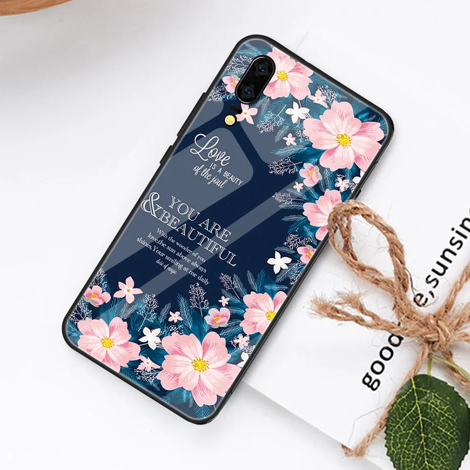 Роскошный чехол из закаленного стекла с рисунком для huawei P30 P20 pro lite mate 20 10 pro lite nova 3 3i p smart plus, чехол с цветочным узором - Цвет: A13