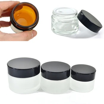 

20pcs 5g 10g 15g 20g 30g 50g Rosted Clear Amber Glass Jar Skin Care Cream Container with Lid and Inner Pad Travel Bottle Pot