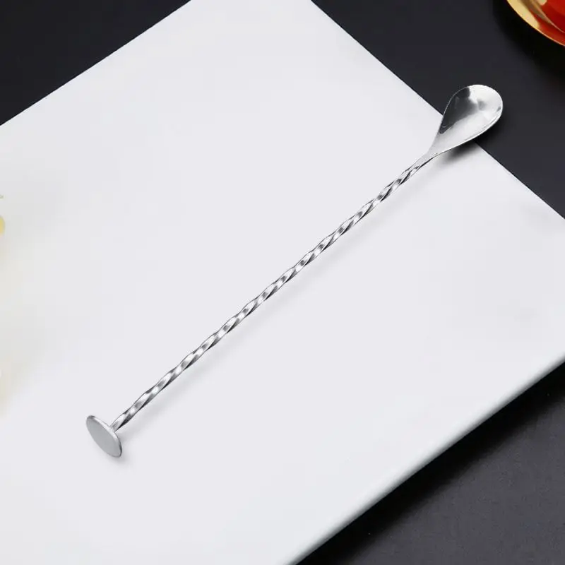 Ложка для смешивания из нержавеющей стали, Коктейльная ложка со спиральным узором, Длинные ручки, барные Коктейльные ложки