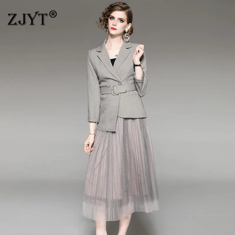 

Elegant Lady Office Blazer Suit Set Women 2019 New Autumn Designer Long Sleeve Irregular Blazer Skirt Two Piece Set Work Outfit