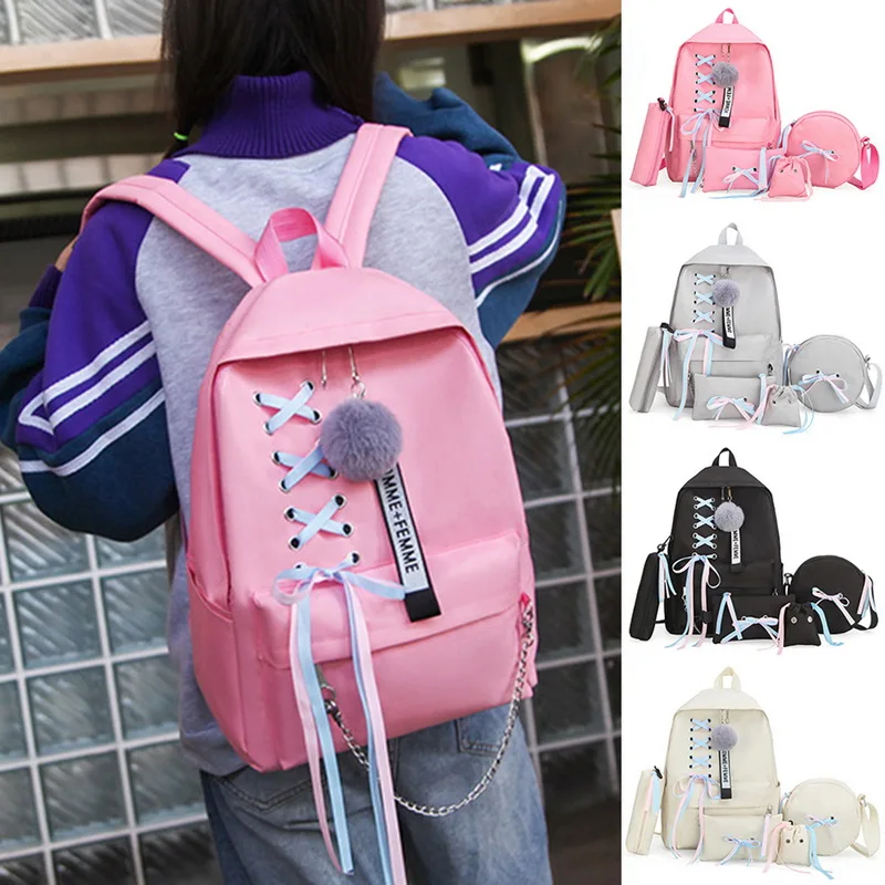 Для женщин Холст 5 шт./компл. школьные рюкзаки Колледж школьный мода Plecak для подростков мальчиков и девочек Moclila сумка
