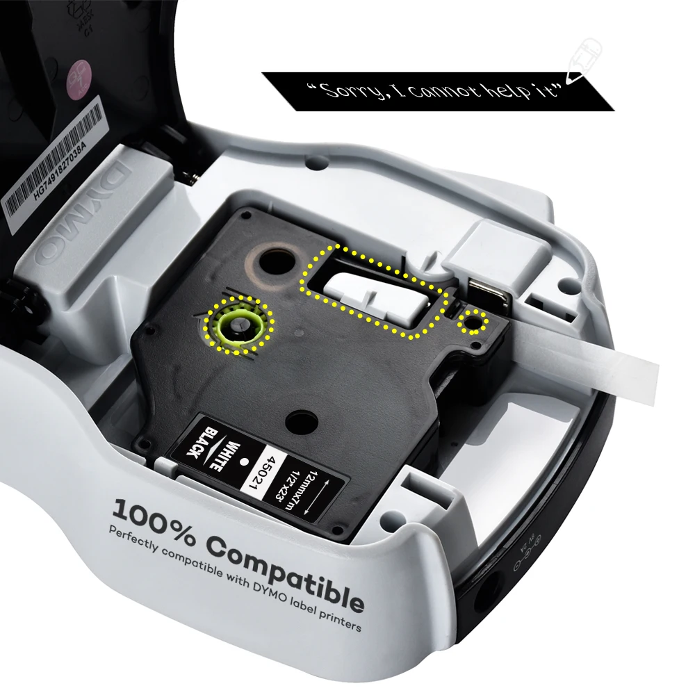 Dymo d1 12mm 45021 검정색 라벨 테이프 리본 호환 Dymo D1 라벨 프린터, Dymo LM160 LM280 라벨 프린터 용