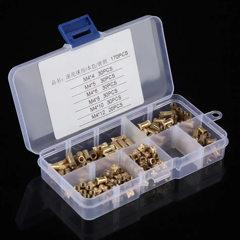 170pcs M4 Brass Cylinder Knurled Threaded Round Insert Embedded Nuts