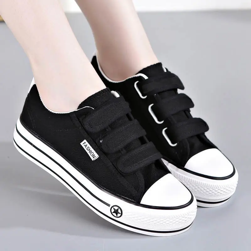 

Autumn New Style Velcro Canvas Shoes Women's Thick Bottomed Cloth Shoes Korean-style Versatile WOMEN'S Shoes Casual Students Spo