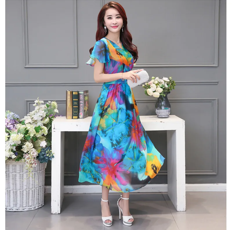 Летнее шифоновое платье с цветочным рисунком для женщин сексуальное богемное