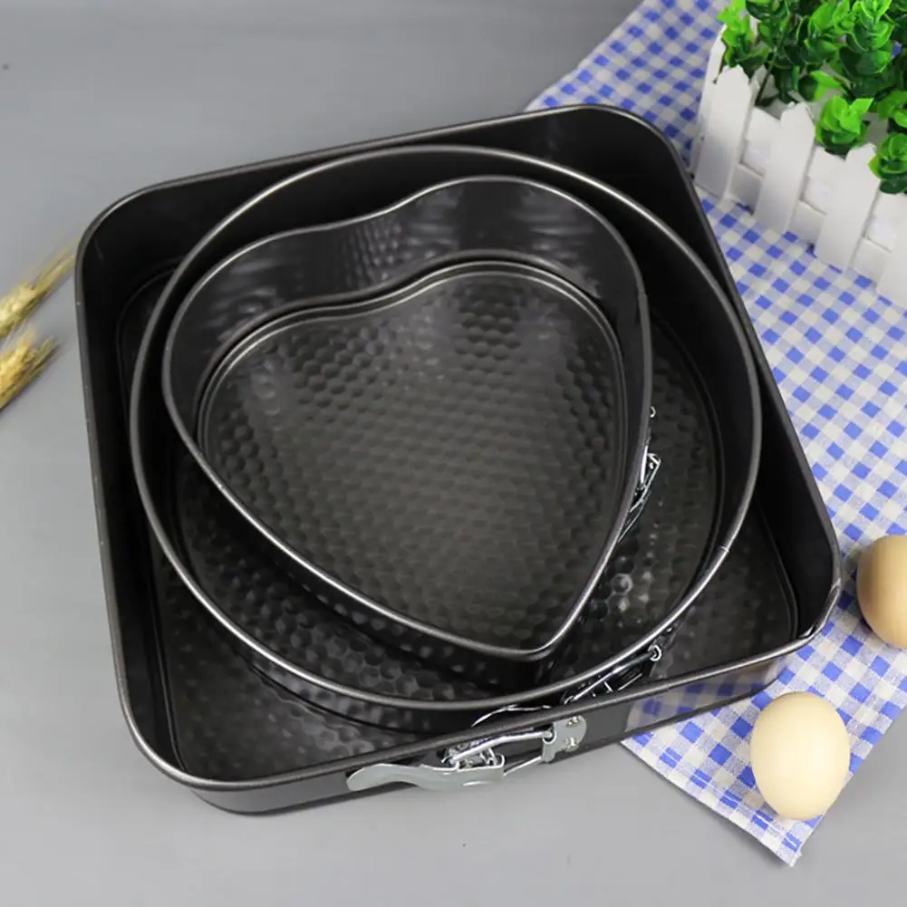 

Hot Sale 3Pcs Round Square Heart Shaped Non-stick Springform Pan Cake Molds Bakeware