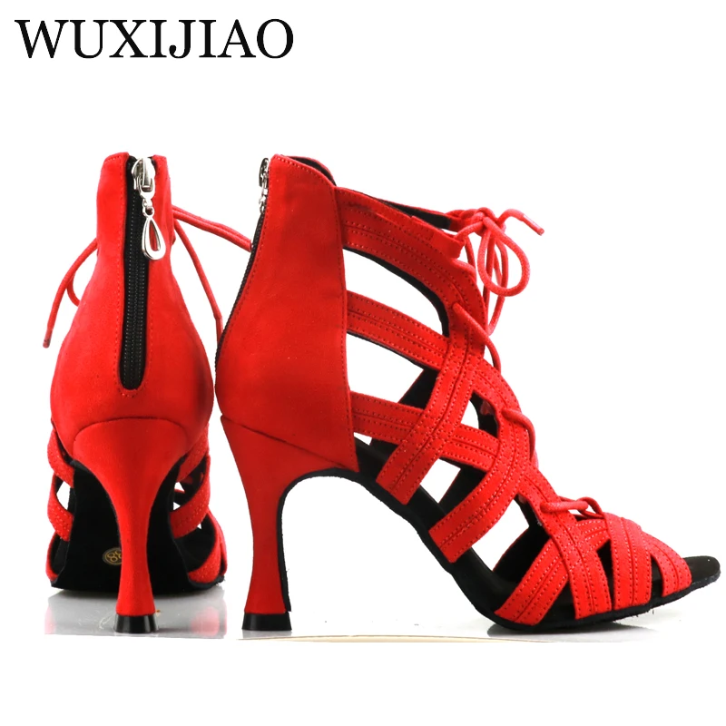 WUXIJIAO Shining Latin Dance Shoes Women Salas Ballroom Dance Shoes Pearl High Heel 9cm Waltz Software Selling Hot
