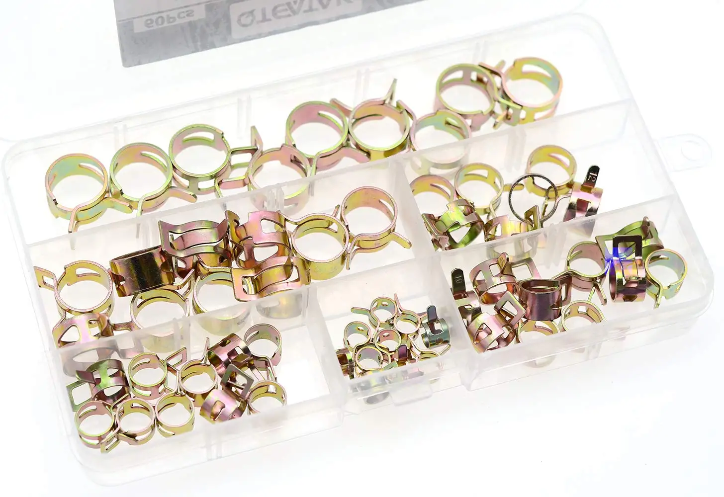 

60Pcs Spring Band Type Action Fuel Line Silicone Vacuum Hose Pipe Clamp Low Pressure Air Clip Clamps Fasteners Assortment Kit