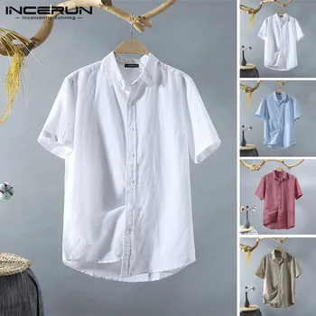 

Summer Men Shirt Solid Color Short Sleeve Lapel Brand Casual Blouse 2020 Breathable Streetwear Harajuku INCERUN Camisas Hombre